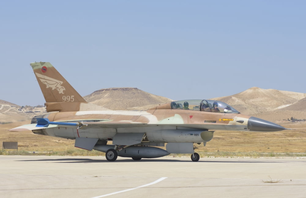 Israeli Air Force F-16 at Nevatim Air Base Israel Canvas Art - Giovanni CollaStocktrek Images (18 x 12)