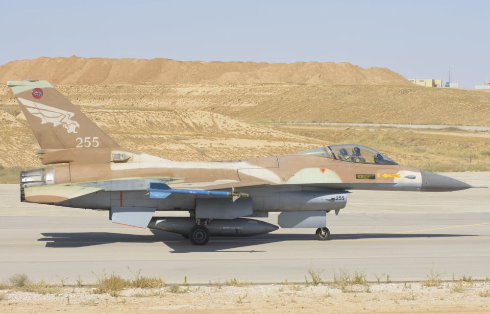 Israeli Air Force F-16 at Nevatim Air Base Israel Canvas Art - Giovanni CollaStocktrek Images (18 x 12)