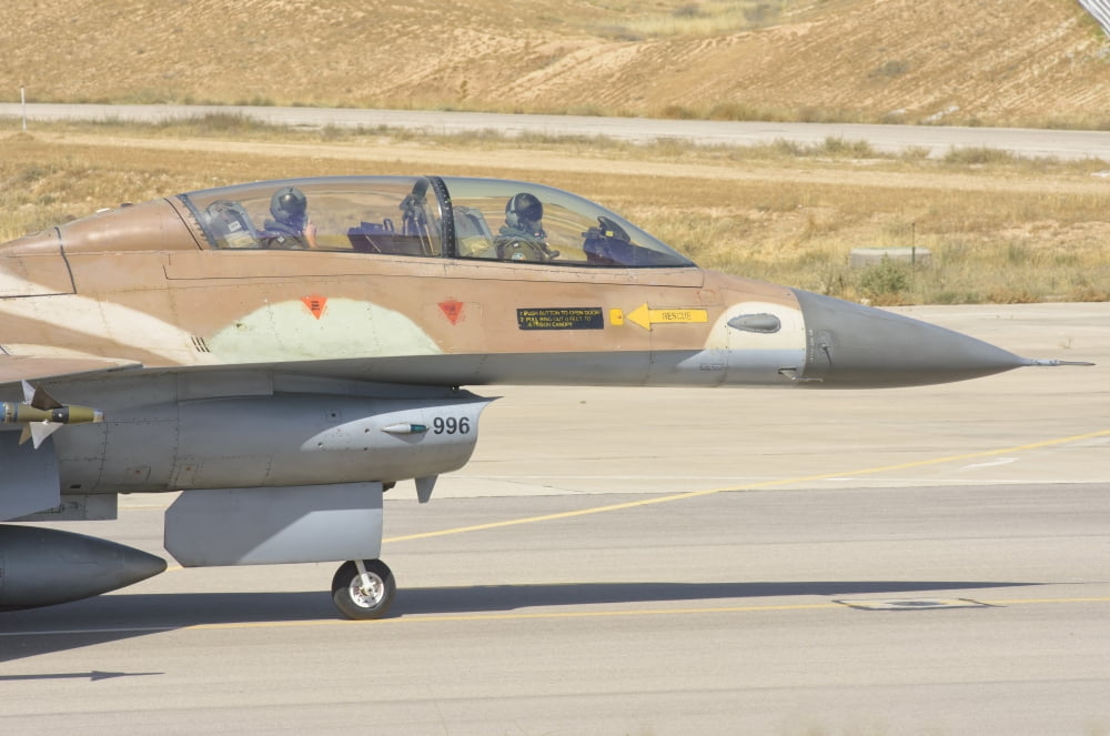 Israeli Air Force F-16 at Nevatim Air Base Israel Canvas Art - Giovanni CollaStocktrek Images (34 x 23)