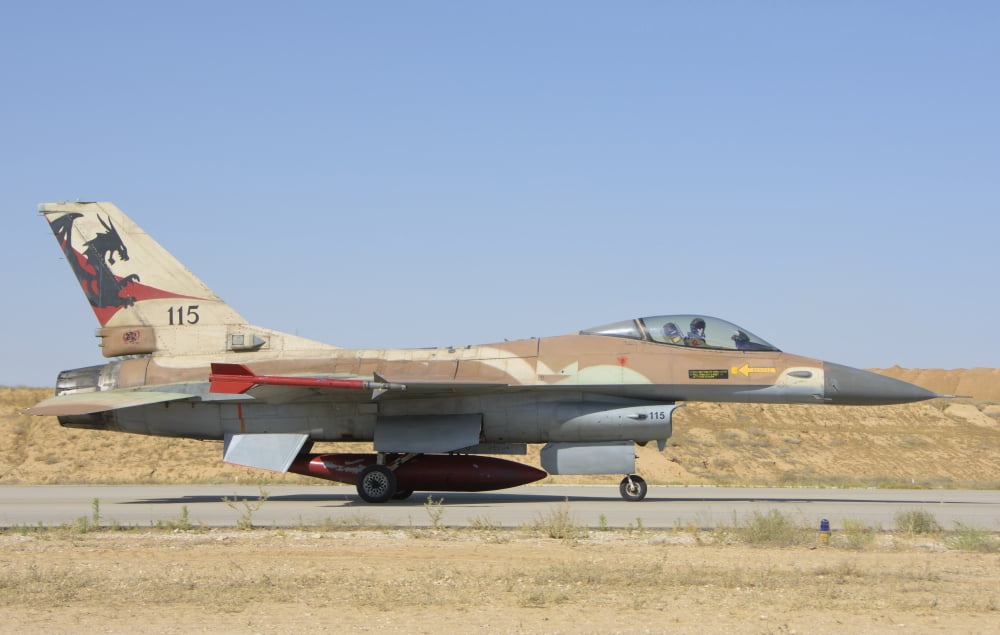 Israeli Air Force F-16 at Nevatim Air Base Israel Canvas Art - Giovanni CollaStocktrek Images (35 x 23)
