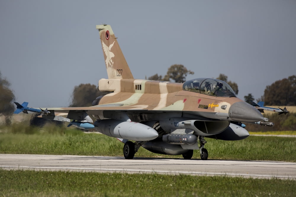 Israeli Air Forcee F-16I Sufa with practise bomb Canvas Art - Timm ZiegenthalerStocktrek Images (17 x 12)