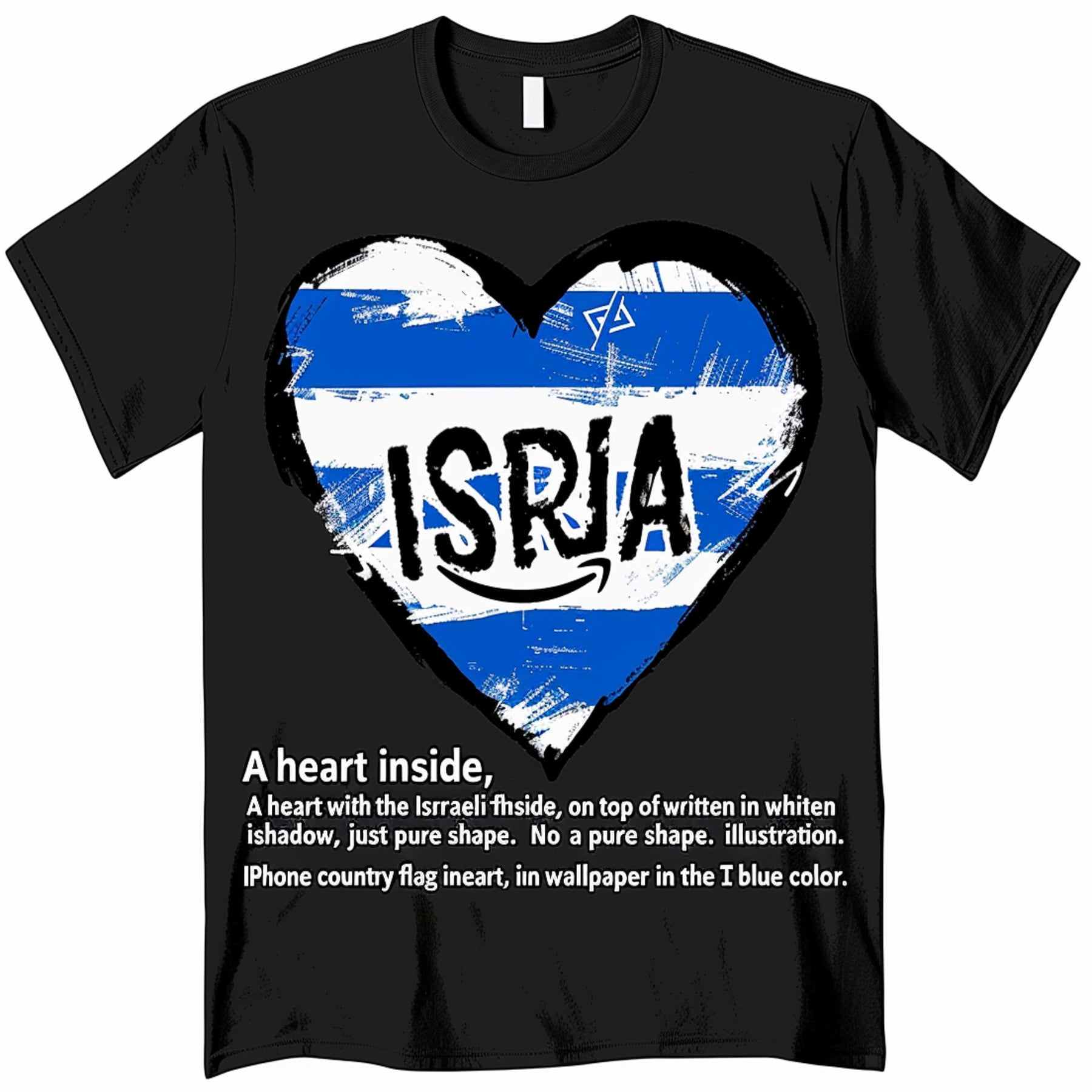 Israeli Flag Heart Design TShirt Blue Flag Heart Graphic on Black Tee
