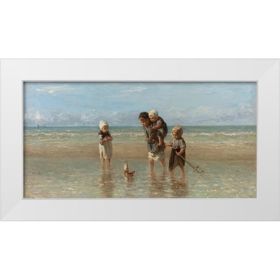Israels, Jozef 24x14 White Modern Wood Framed Museum Art Print Titled - Children of the Sea-1872