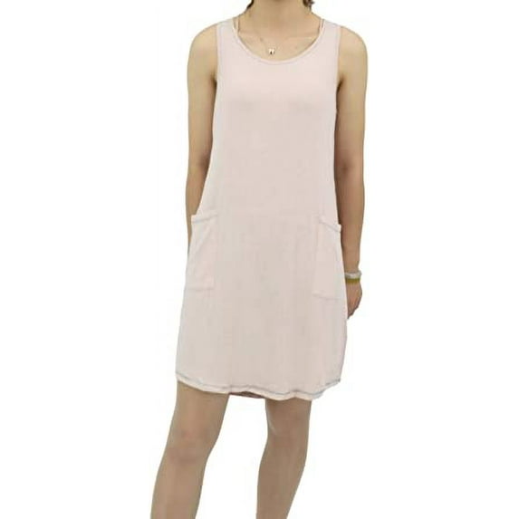 Israphel Womens Sleeveless Sleep Dress Soft Pink Grey Tank Nightgown with Pockets Small