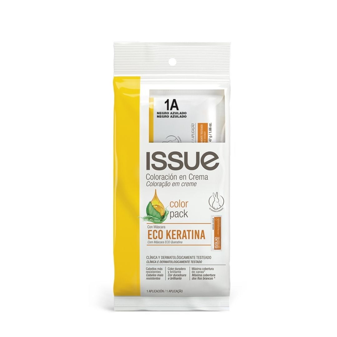 Issue Color Keratin Pack, Includes Color, 20 Vol Peroxide and Keratin Mask, 1A Blue Black, Negro Azulado, 3.78 oz