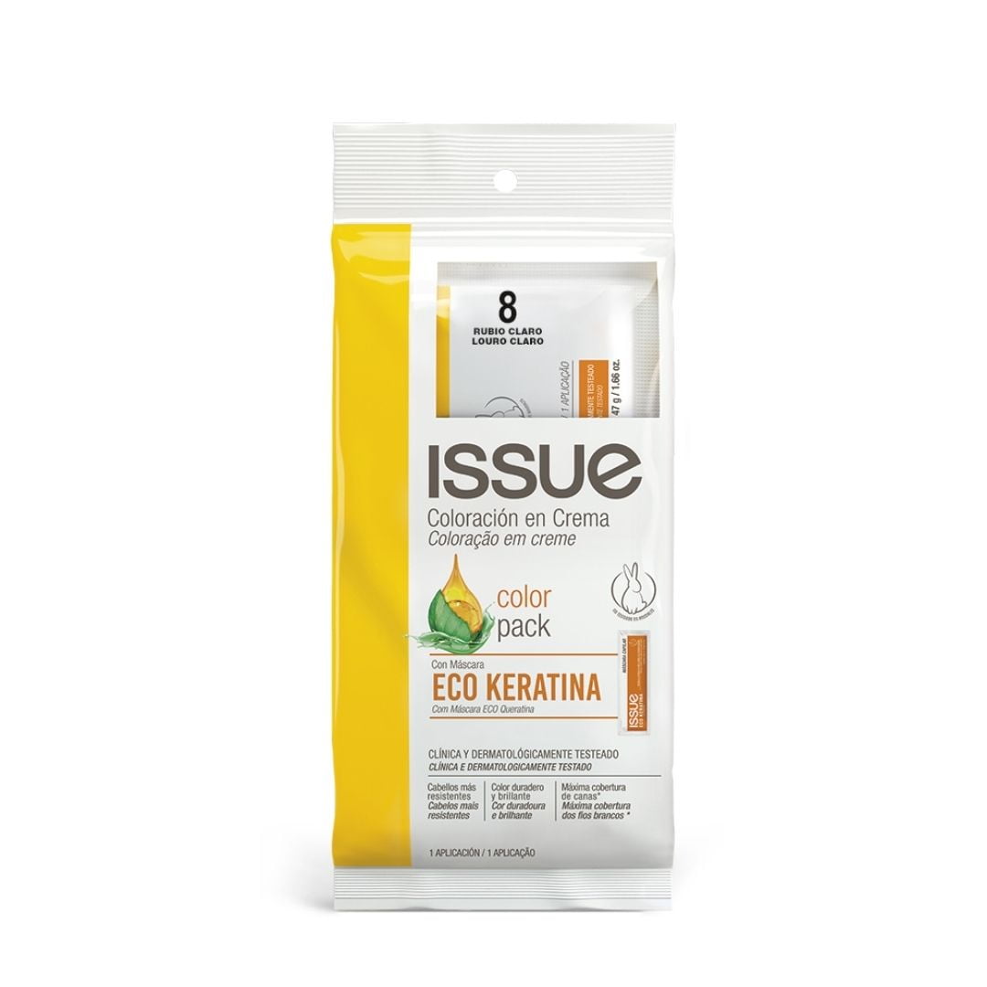 Issue Color Keratin Pack, Includes Color, 20 Vol Peroxide and Keratin Mask, 8.0 Light Blonde, Rubio Claro, 3.78 oz