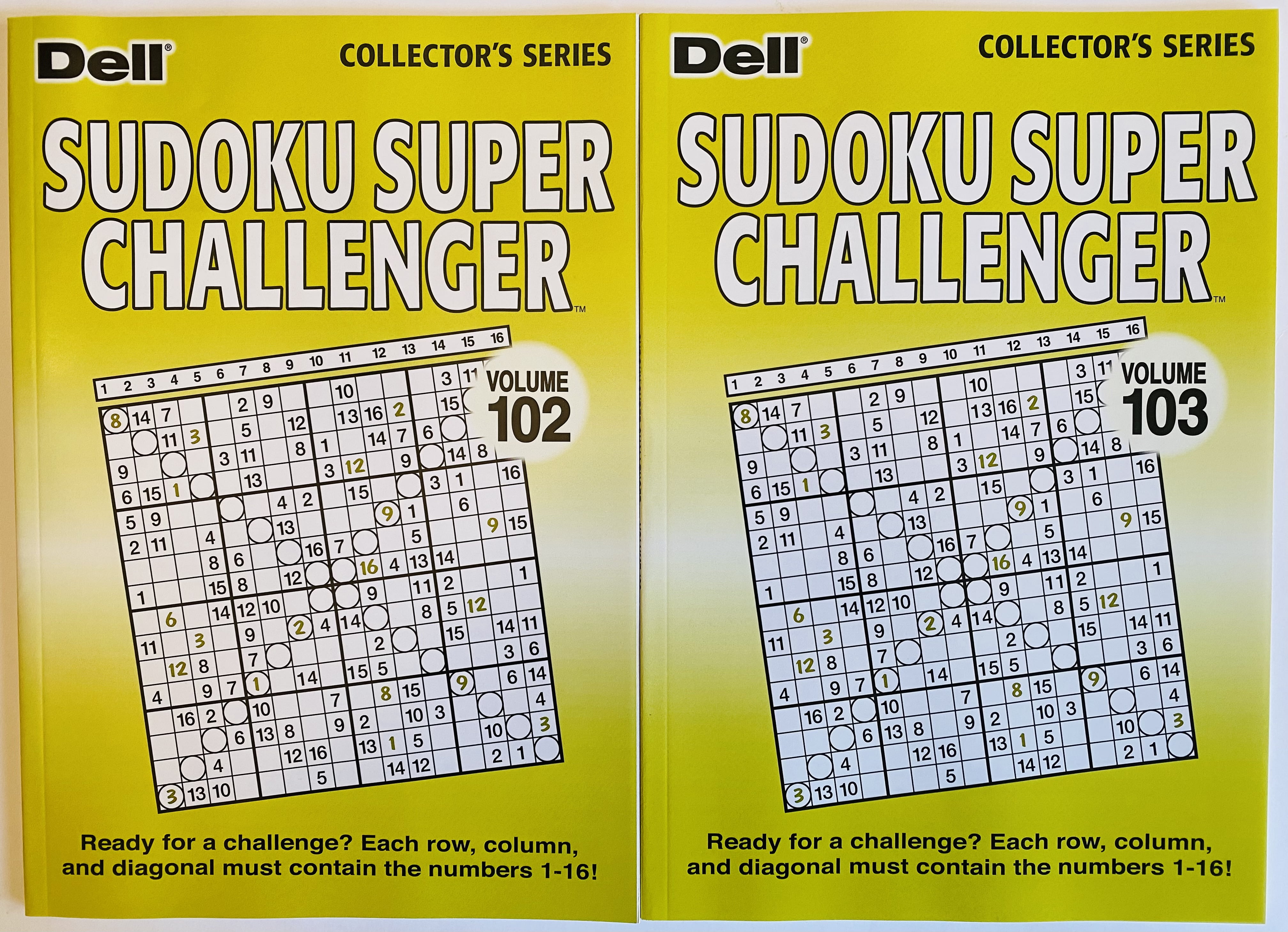Issues 102 and 103 of the Sudoku Super Challenger. Sunday Size 16 Grid Puzzles by Penny Press Dell Collector's Series