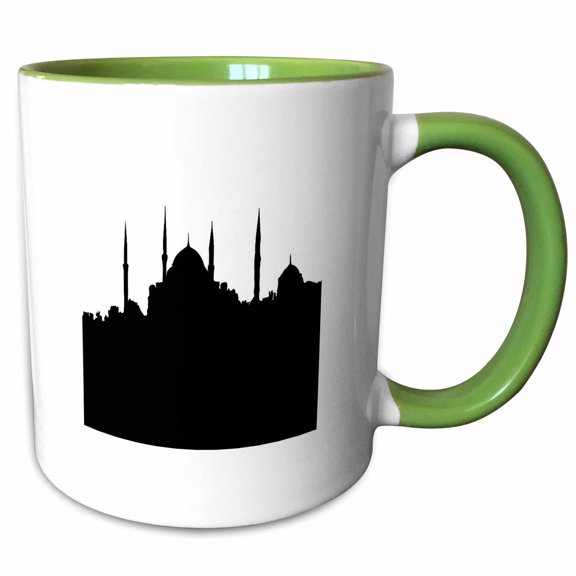 3drose, Istanbul Cityscape Silhouette Cut Out Black Silhouette, 15oz Two-tone Green Mug
