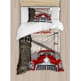 thumbnail image 1 of Istanbul Duvet Cover Set Twin Size, Galata Tower Bosphorus Image Bridge Old Fashioned Chevrolet Car Vintage Scenery, Decorative 2 Piece Bedding Set with 1 Pillow Sham, Multicolor, by Ambesonne, 1 of 3