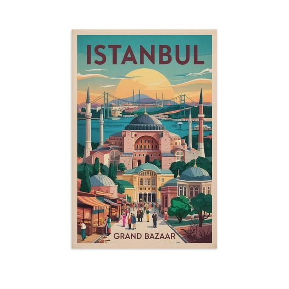 Istanbul Retro Travel Poster Vintage Turkish City Tourism Wall Art Print Print Poster