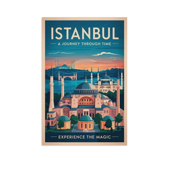 Istanbul Retro Travel Poster Vintage Turkish City Tourism with Hagia Sophia & Bosphorus Print Poster