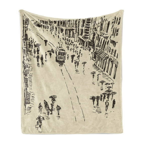 Istanbul Soft Flannel Fleece Blanket, Vintage Turkey Istanbul Cityscape Landmark Constantinople Sketch Ottoman Art, Cozy Plush for Indoor and Outdoor Use, 50" x 60", Dark Taupe Beige, by Ambesonne