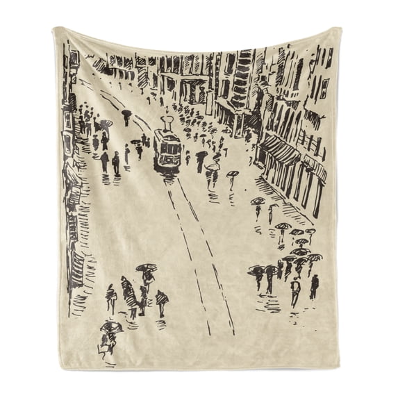 Istanbul Soft Flannel Fleece Blanket, Vintage Turkey Istanbul Cityscape Landmark Constantinople Sketch Ottoman Art, Cozy Plush for Indoor and Outdoor Use, 70" x 90", Dark Taupe Beige, by Ambesonne