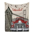 thumbnail image 1 of Istanbul Soft Flannel Fleece Throw Blanket, Galata Tower Bosphorus Image Bridge Old Fashioned Vintage Car Vintage Scenery, Cozy Plush for Indoor and Outdoor Use, 50" x 60", Multicolor, by Ambesonne, 1 of 5