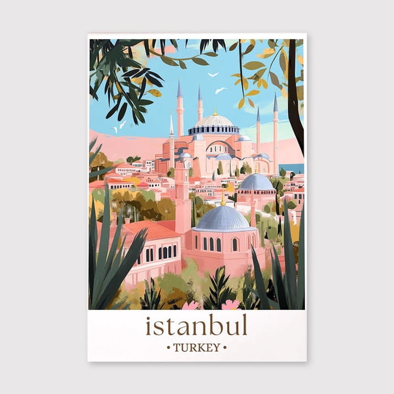 Istanbul Travel Print, Minimalist Wall Art, Pastel Cityscape Decor, Turkey Art Gift, Retro Canvas, Home Decoration European City Art