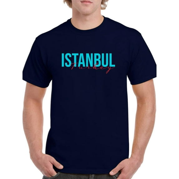 Istanbul Turkey Aqua Blue Banner T-Shirt Men -Image by Shutterstock, Male 5X-Large