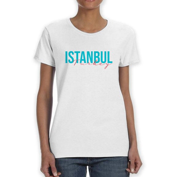 Istanbul Turkey Aqua Text T-Shirt Women -Image by Shutterstock, Female Medium
