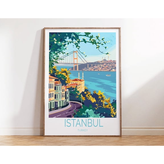 Istanbul Turkey Bosphorus Skyline Wall Art, Unframed Paper Print Size 24x36