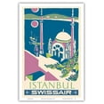 thumbnail image 1 of Istanbul Turkey - Swissair - Ortaköy Mosque - Vintage Airline Travel Poster by Henri Ott c.1951 - Master Art Print (Unframed) 12in x 18in, 1 of 4