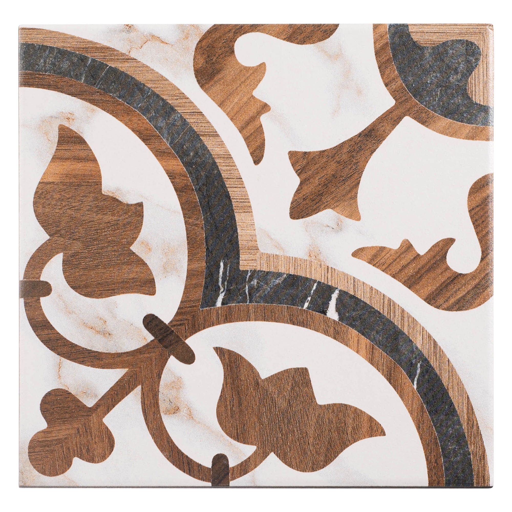 Istanelle Anatol Brown 8-in.Encaustic Look Matte Porcelain Wall & Floor Tile