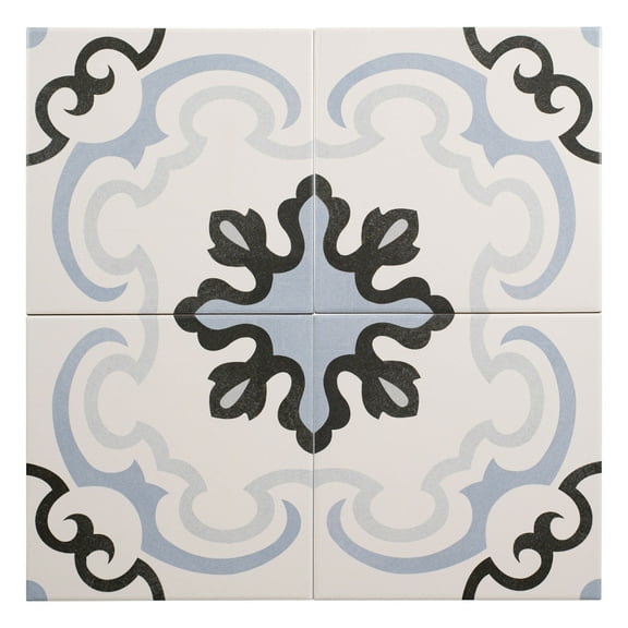 Istanelle Dronikos Blue 8-in.Encaustic Look Matte Porcelain Wall & Floor Tile