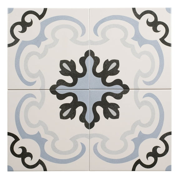Istanelle Dronikos Blue 8-in.Encaustic Look Matte Porcelain Wall & Floor Tile