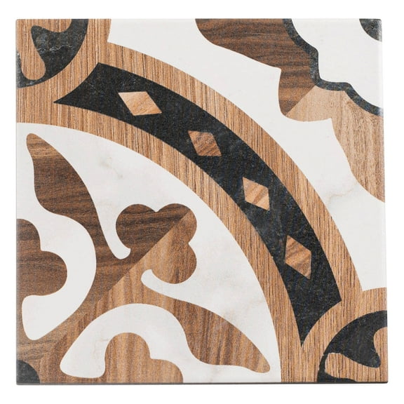 Istanelle Marmara Brown 8-in.Encaustic Look Matte Porcelain Wall & Floor Tile