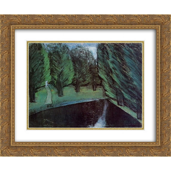 Istvan Nagy 2x Matted 24x20 Gold Ornate Framed Art Print 'On the shore of Harta pond'