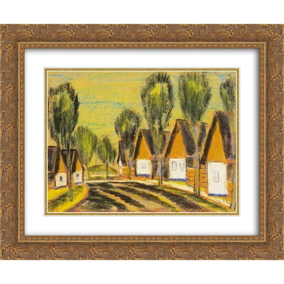 Istvan Nagy 2x Matted 24x20 Gold Ornate Framed Art Print 'Village-row of houses'
