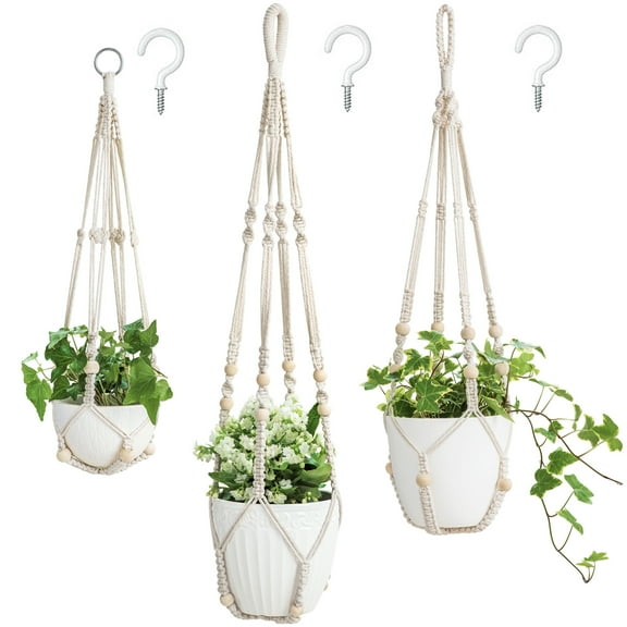 Isuesee 3 Pack Macrame Plant Hangers Hanging Planter Indoor Flower Pots Holder Baskets, 35"/29"/23"