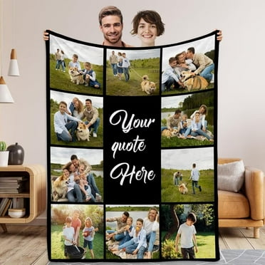 Isun Custom Blanket Memorial Gift with Photo Text Collage 10 Photos Customized Blankets Personalized Throw Blanket for Family Mom Dad Kids Wife or Lover