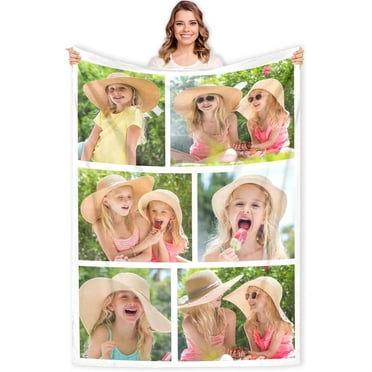 Isun Custom Blanket with Photos Text Personalized Gifts for Women Men Customized Picture Blanket for Mom Dad Kids Friends Pet Gifts for Anniversary Birthday Christmas