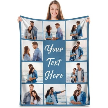 Isun Custom Blanket with Photos Text, Personalized Picture Throw Blanket Collage for Valentine's Day Birthday Wedding, Customized Soft Fleece Blanket Gifts for Family Couple Wife Husband Mom Dad Lover