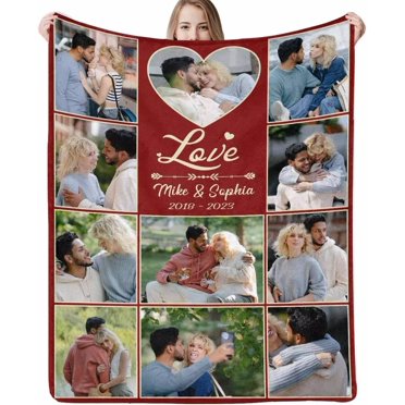 Isun Custom Blanket with Photo Text Personalized Mothers Day Flannel Throw Memorial Blanket Gift for Mom Dad Husband Wife for Christmas Birthday gift