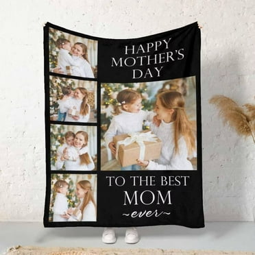Isun Custom Mom Blanket from Daughter or Son Customized Happy Mother's Day Bed Blanket with 5 Pictures Personalized Mom Throw Blanket for Wife Christmas Birthday