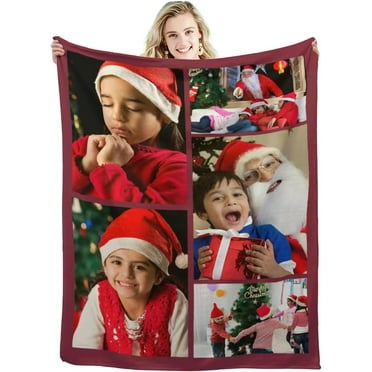 Isun Personalized Blanket with Pictures Text Custom Flannel Throw Blanket Christmas Family Birthday Wedding Halloween Fathers Mothers Day Gift 5 photos