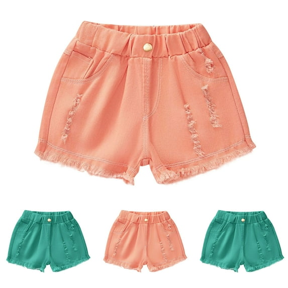 Isvgxsz 2 Pcs New Jean Shorts Girls Fashion Solid Summer Little&Big Shorts Jeans with Pocket Breathable Comfort Waist Girls Shorts Size 10-12