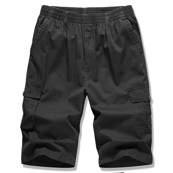 Isvgxsz 2024 Men's New Arrivals Pants Men's Casual Pure Color Outdoors Pocket Beach Work Trouser Cargo Shorts Pant Soft Cozy Black