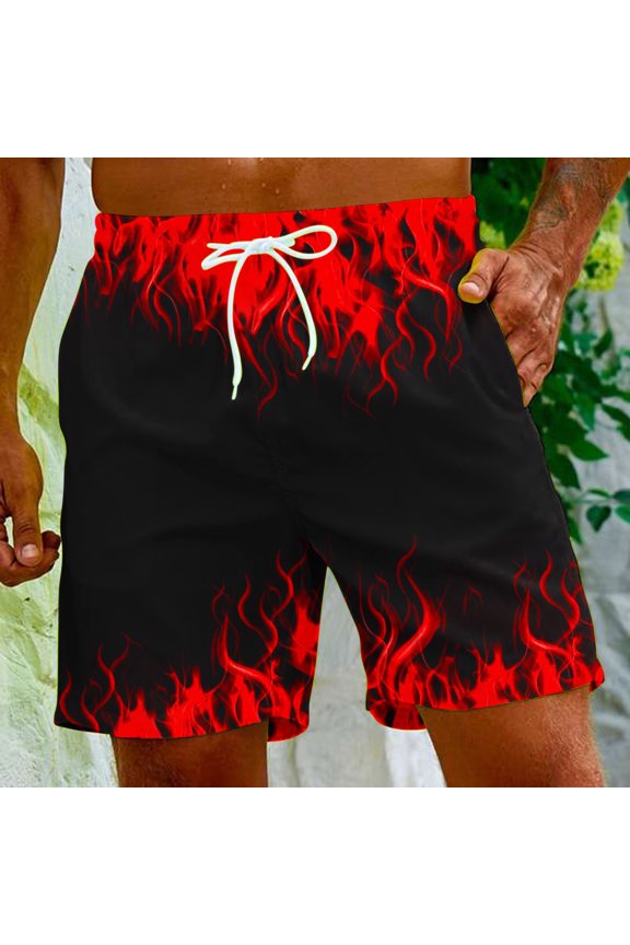 2024 Men's New Arrivals Pants Men's Flame Printing Special Print Beach Casual Trouser Shorts Pant Lightweight Red