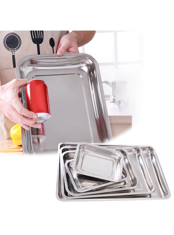 Isvgxsz 2024 New Clearance Bathroom Decor Stainless Steel Tray Sturdy Baking Pans Metal Tray Baking Sheets Safe Cook Sheet Toaster Oven Pan Rectangle for Kitchen Cooking