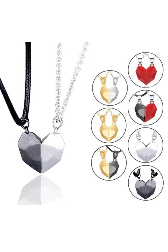 Isvgxsz 2024 New Outdoor Rug Couple Necklaces a Pair of Three-Dimensional Love Heart Magnet Splicing Necklace Wishing Stone Magnetic Attraction Girlfriends Friend Collarbone Chain