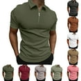thumbnail image 1 of Pounoo 2024 New Golf Shirts for Men Leisure Men Casual Solid Pullover Patchwork Zipper Short Sleeve Blouse Breathable Turndown Brown Top Summer Father Day Gift, 1 of 6
