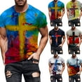 thumbnail image 1 of Pounoo 2024 New Mens T-Shirts Clearance Items Casual Men's Street Fashion Print Short Sleeve Soft Satiny Round Neck Blue Top Summer Father Day Gift, 1 of 8
