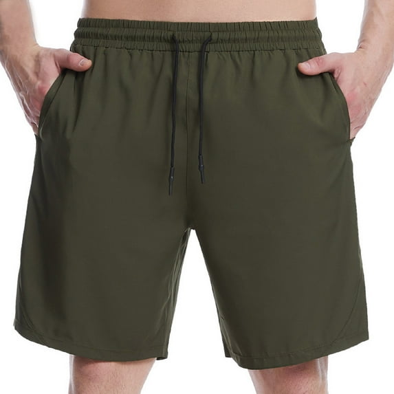 Pounoo 2024 New Summer Shorts for Men Men's Pocket Beach Pants Sports Running Shorts Gym Workout Shorts Quick Dry Sports Training Shorts Breathable Army Green