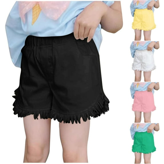 Isvgxsz 5 Pcs New Jean Shorts Girls Casual Solid Summer Little&Big Shorts Jeans with Pocket Soft Comfort Comfort Waist Girls Shorts Size 10-12