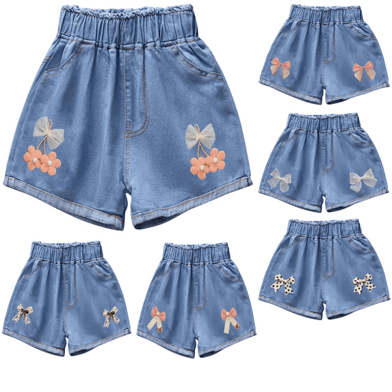 Pounoo 5 Pcs New Jean Shorts Girls Little&Big Girls Summer Cute Denim Shorts Elastic Waistband Casual Jeans for Girls Girls Shorts Size 10-12
