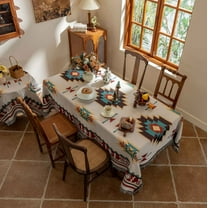 Isvgxsz Boho Tablecloth Cotton Linen Table Cloth with Bohemian Pattern and Tassels Water Resistant Rustic Dinner Table Covers for Oblong/Rectangle Table