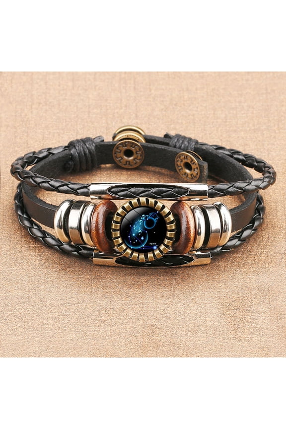 Isvgxsz Easter Gift Set 12 Constellation Bracelet Leather Rope Bracelet Ladies Men Hand Woven Rope Bracelet Punk Chain Cuffs Bedroom Decor