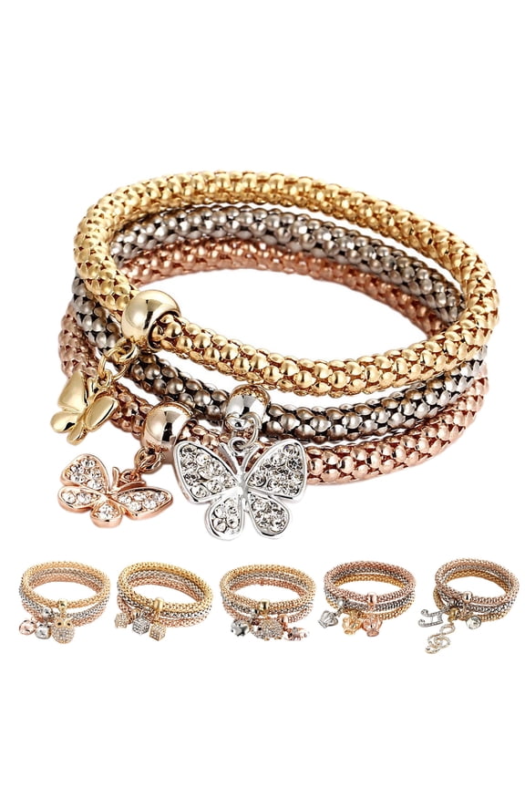 Isvgxsz Easter Gifts for Women Multilayer Bracelets - 3Pcs Gold/Silver/Rose Gold Corn Chain Bracelet for Women Heart Shaped Stretch Bracelet Easter Decor
