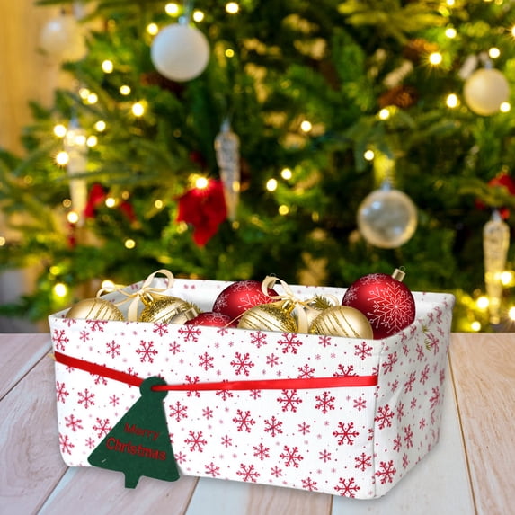 Isvgxsz Large Christmas Storage Basket Foldable Christmas Gift Basket Rectangle Xmas Present Storage Boxes Bin Fabric Laundry Storage Organizer with Handles for Cloth Toy 2PCS